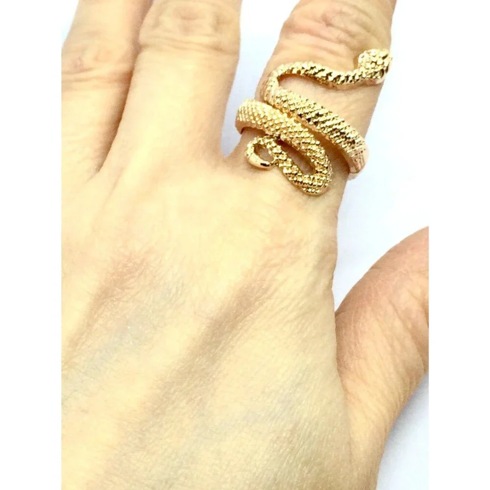 SNAKE RING Gold Tone Serpent Wrap Egyptian Revival Textured Sz 4.75